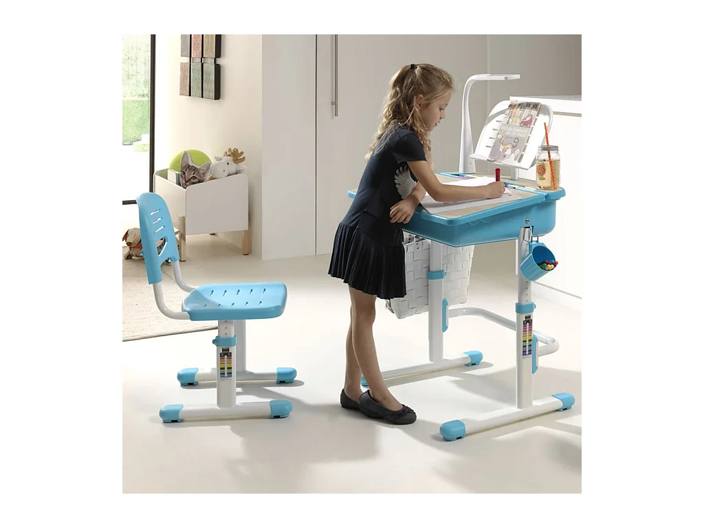 Escritorio niños regulable Comfortline 301 y silla azul blanco