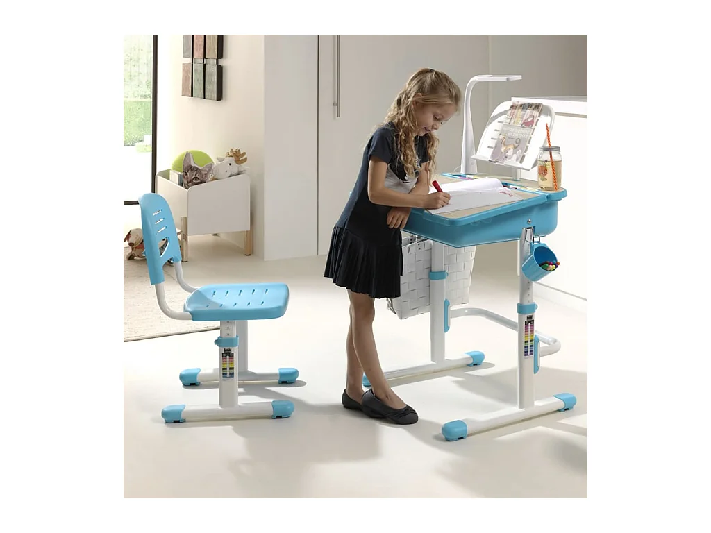 Escritorio niños regulable Comfortline 301 y silla azul blanco