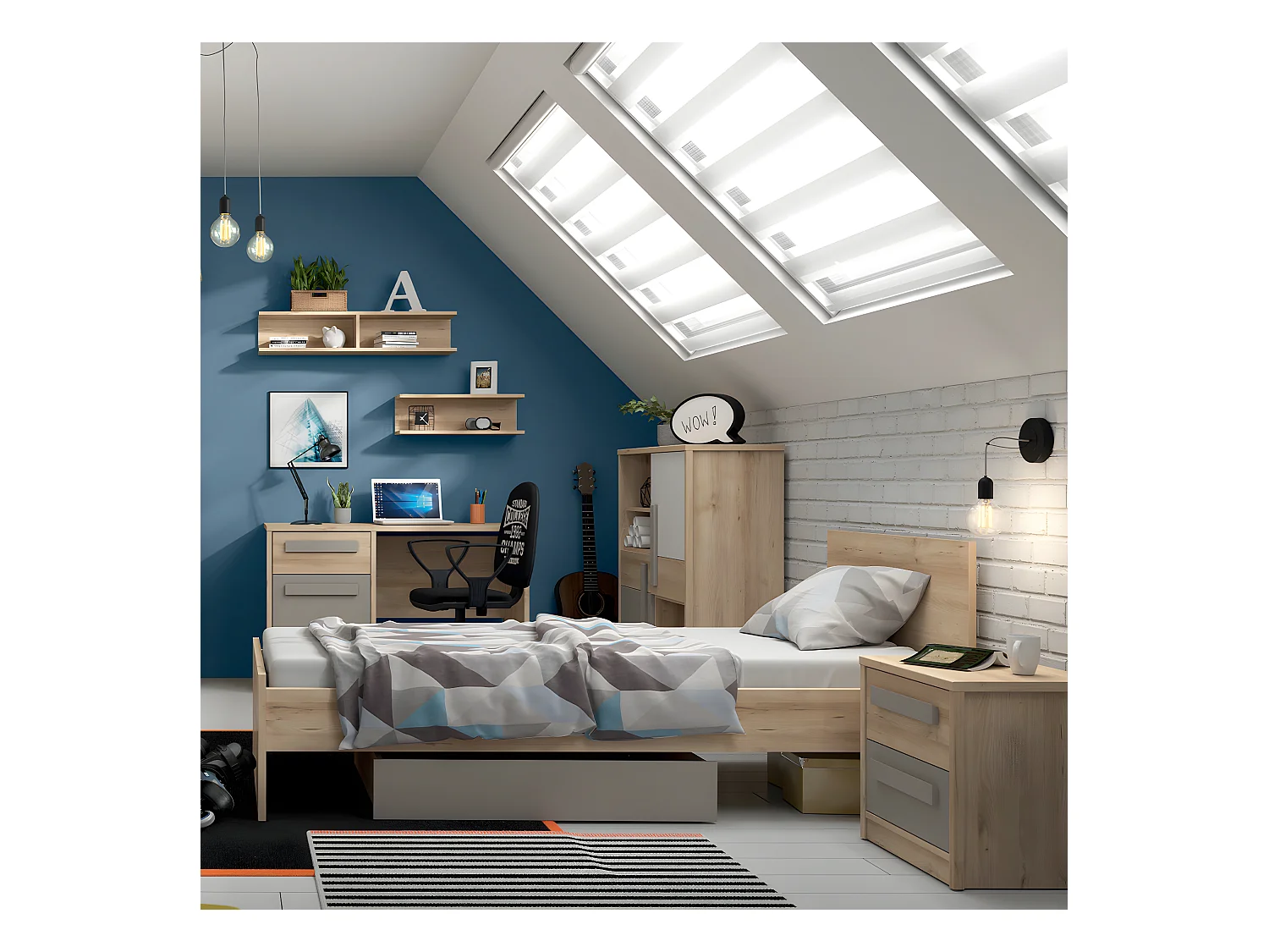 1 lade 1 deur bureau Stella Hout en Grijs