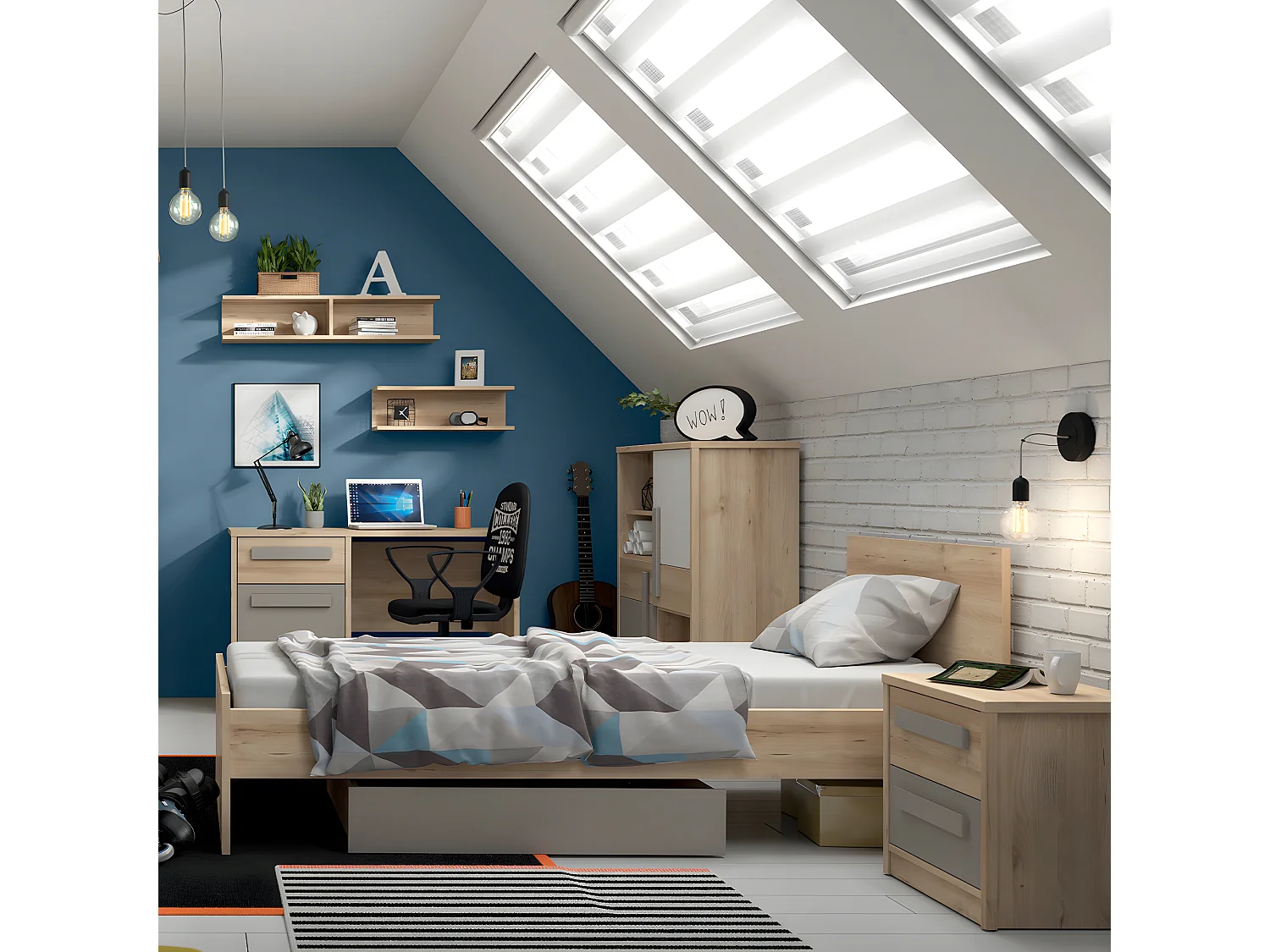 Bureau 1 tiroir 1 porte Stella Bois et Gris