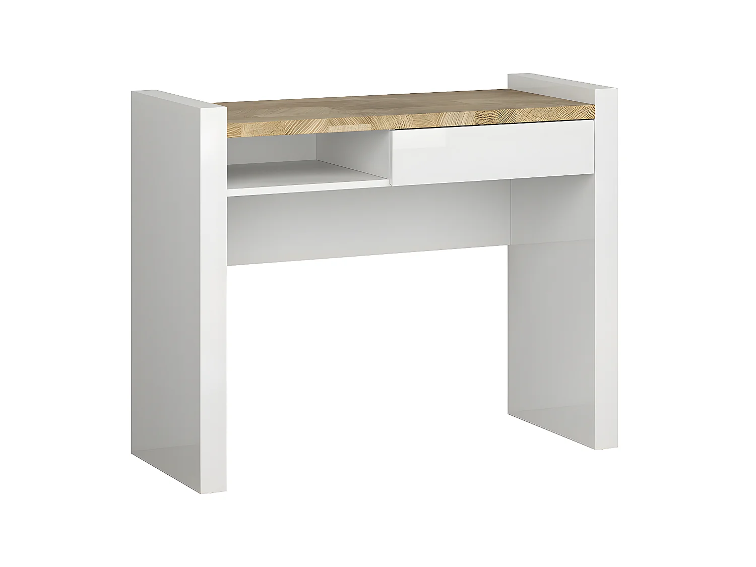 Bureau 1 tiroir 1 niche Helios Blanc laqué et Bois