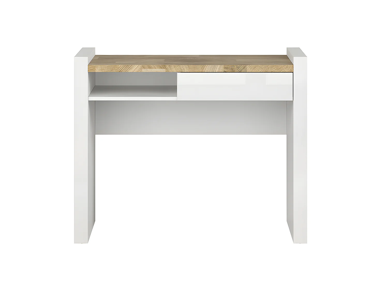 Bureau 1 tiroir 1 niche Helios Blanc laqué et Bois