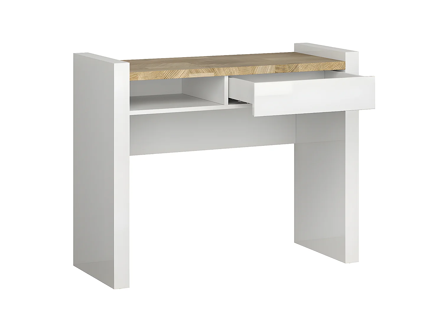 Bureau 1 tiroir 1 niche Helios Blanc laqué et Bois