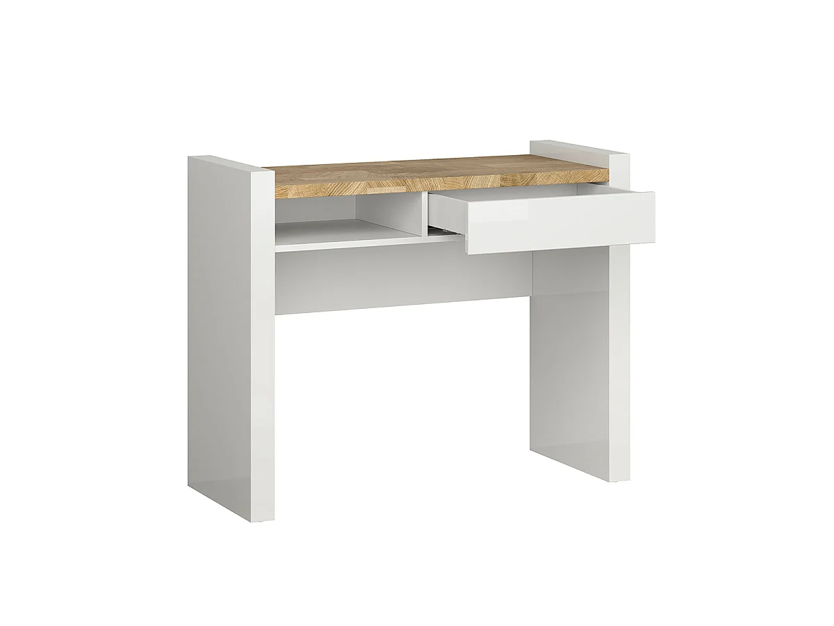 Bureau 1 tiroir 1 niche Helios Blanc laqué et Bois