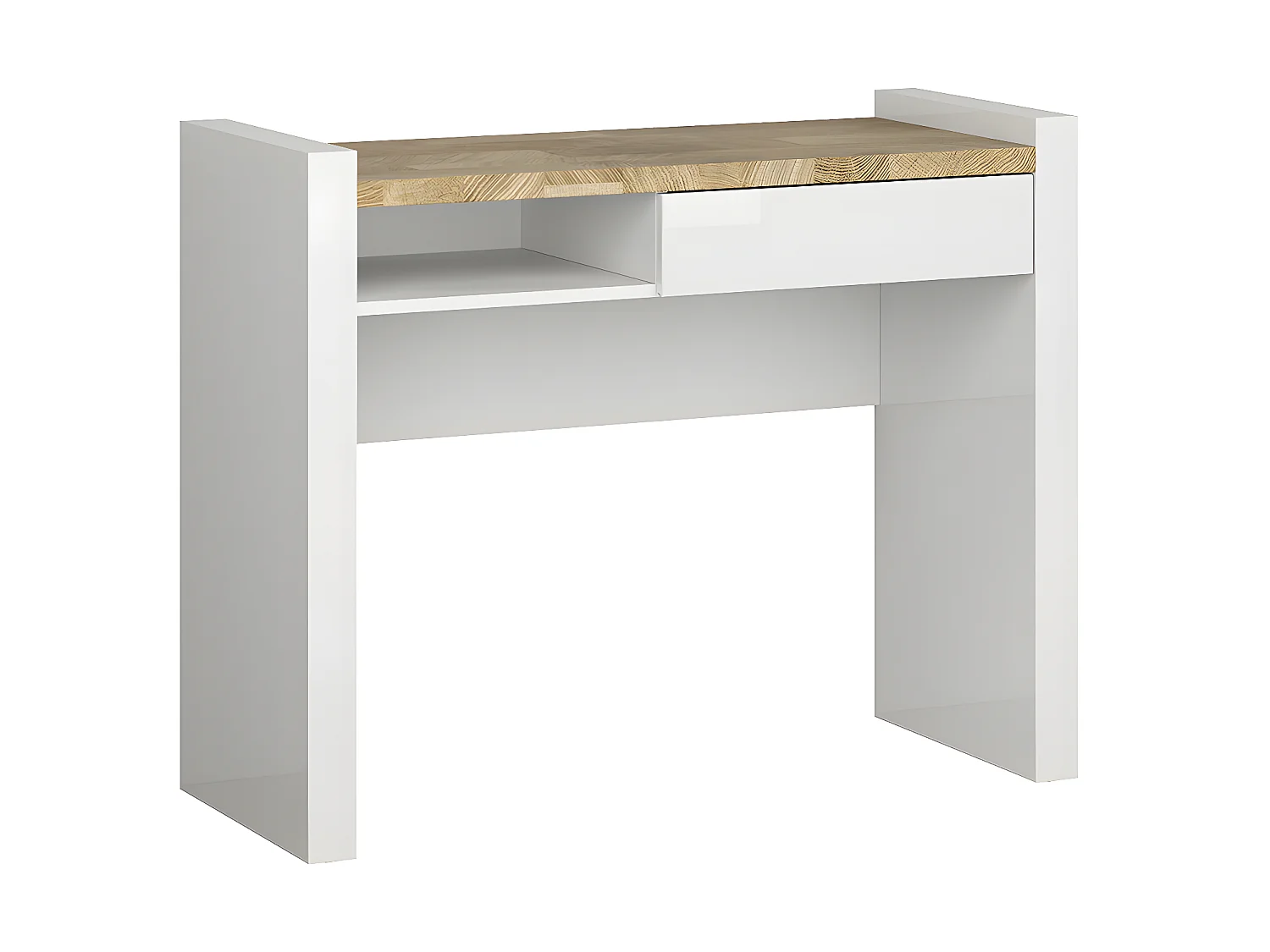 Bureau 1 tiroir 1 niche Helios Blanc laqué et Bois