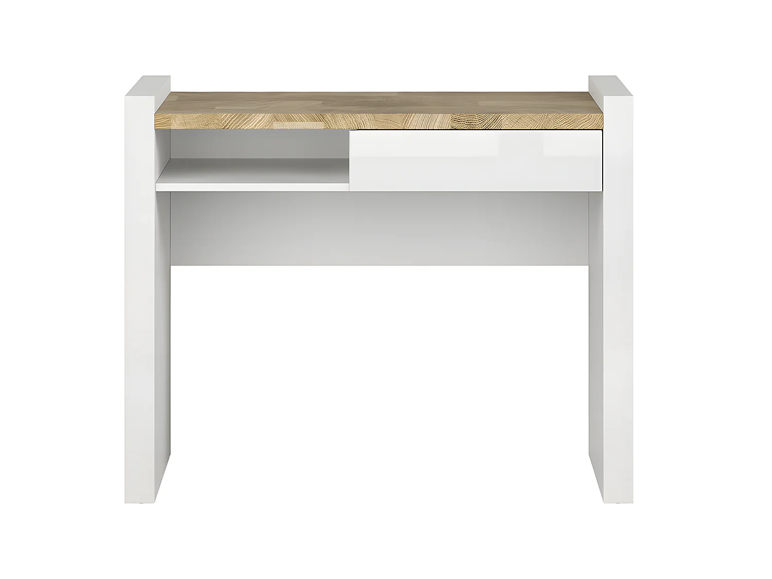 Bureau 1 tiroir 1 niche Helios Blanc laqué et Bois