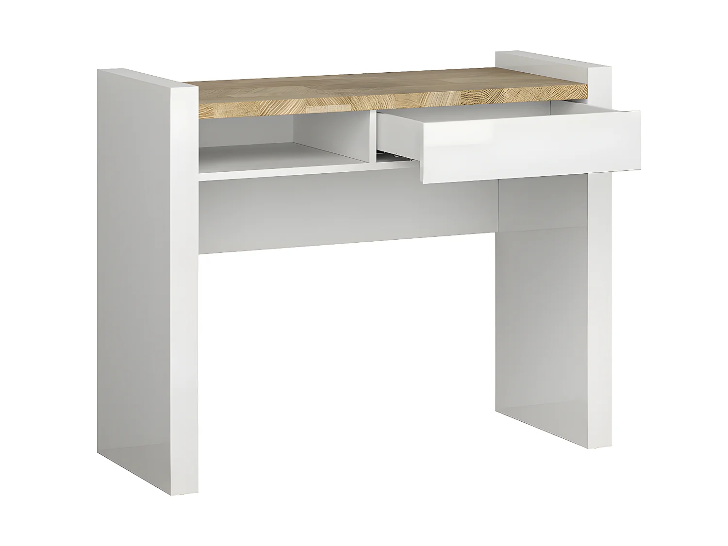 Bureau 1 tiroir 1 niche Helios Blanc laqué et Bois