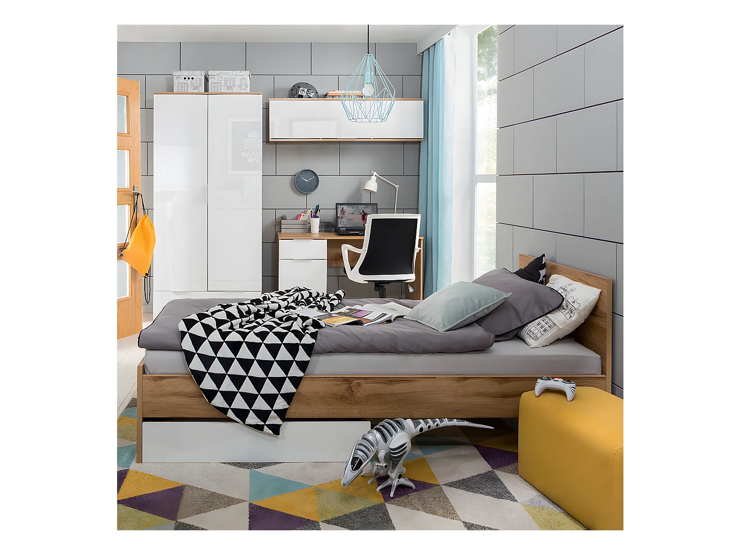 Bureau 1 porte 1 tiroir Selma Blanc et Bois