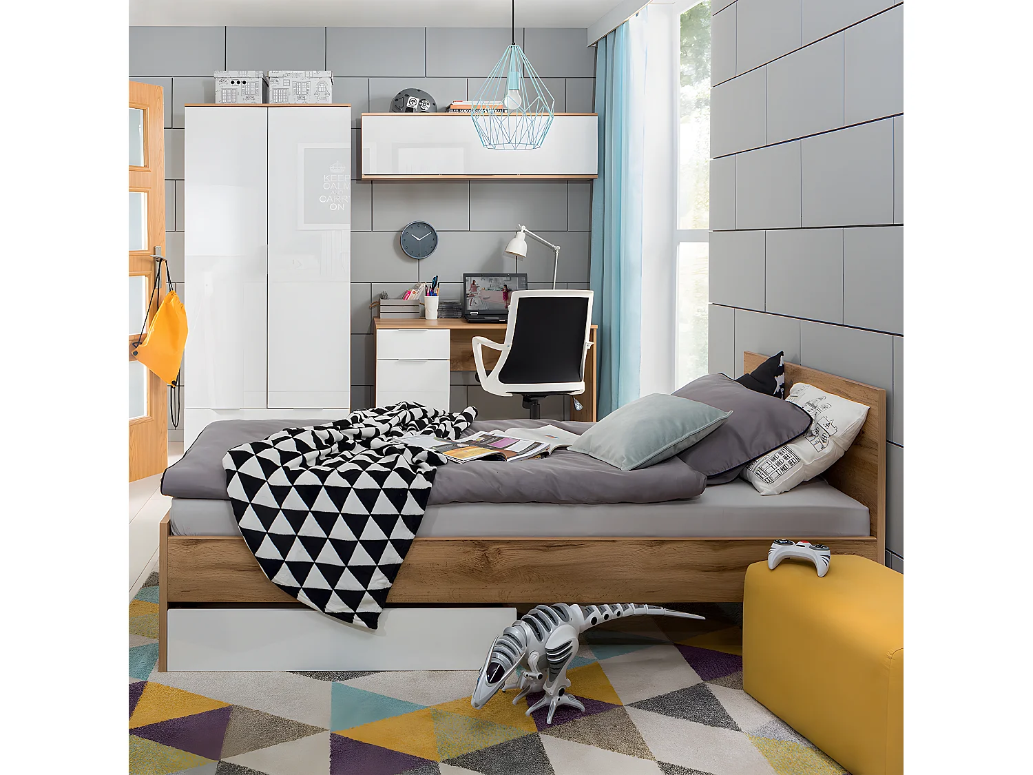 Bureau 1 porte 1 tiroir Selma Blanc et Bois