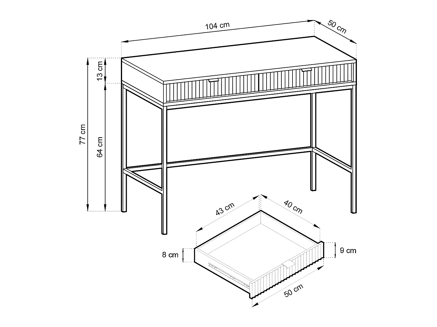 Bureau console 2 tiroirs Rava Gris