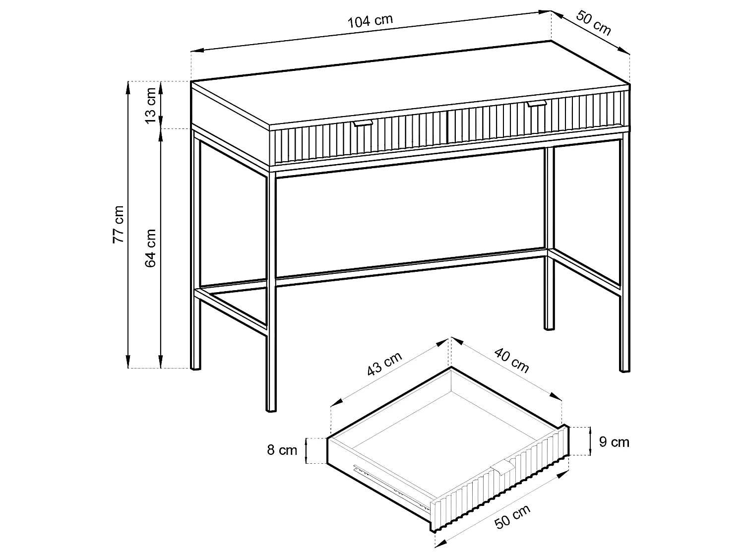 Bureau console 2 tiroirs Rava Gris