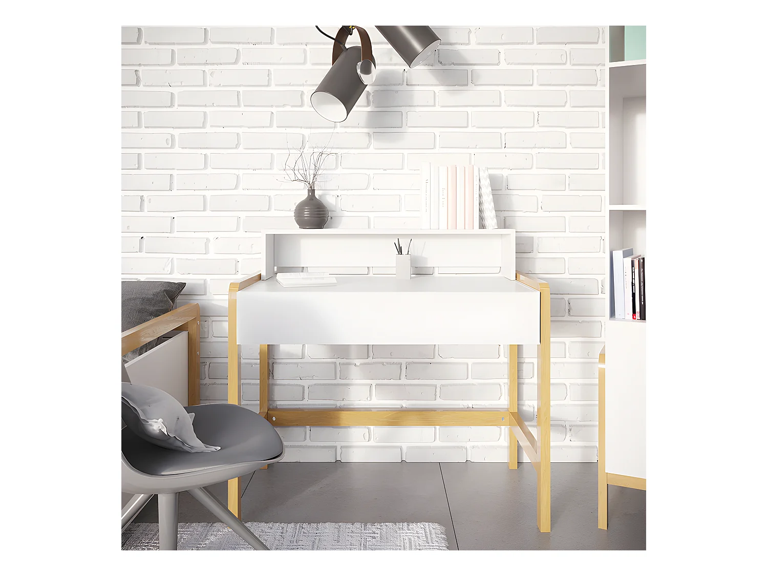 Schreibtisch mit 1 Schublade Kocot Kids Victor - Weiß und Eiche