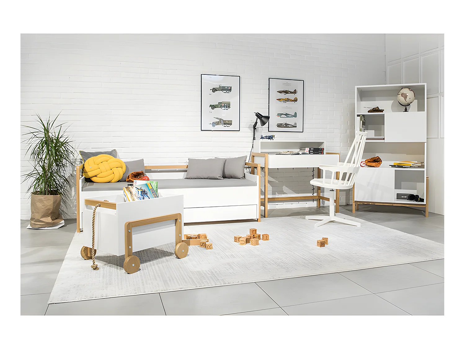 Schreibtisch mit 1 Schublade Kocot Kids Victor - Weiß und Eiche