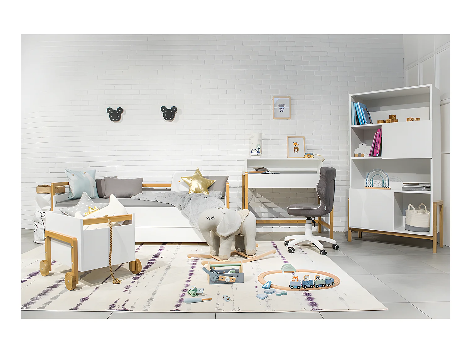 Schreibtisch mit 1 Schublade Kocot Kids Victor - Weiß und Eiche