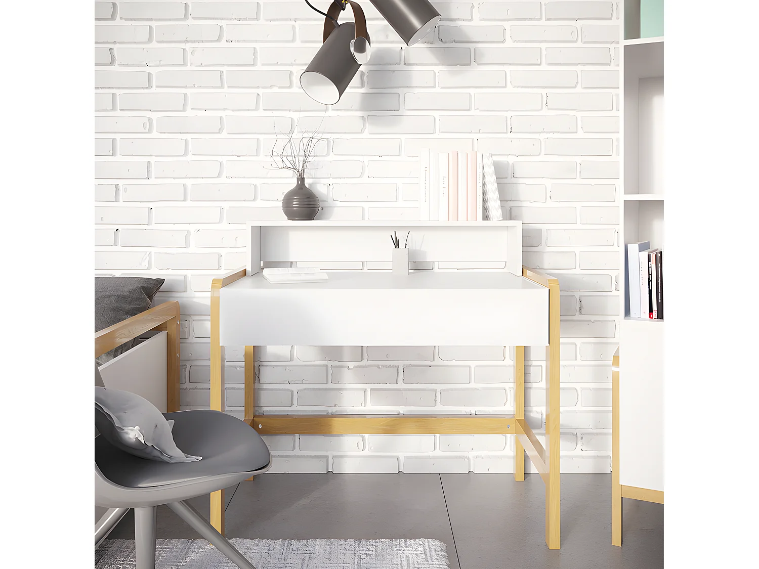 Bureau 1 tiroir Victor - Blanc et Chêne