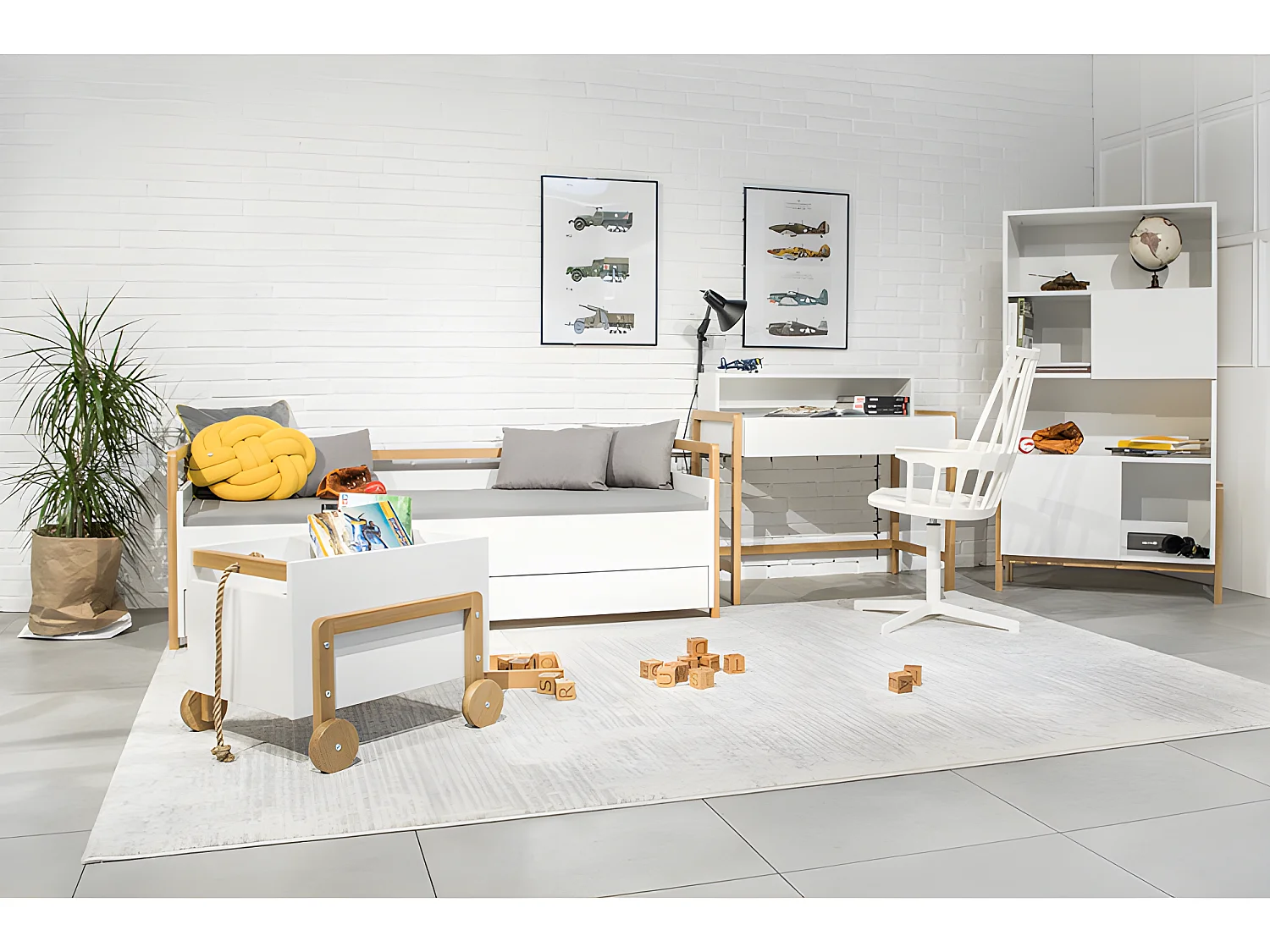 Bureau 1 tiroir Victor - Blanc et Chêne