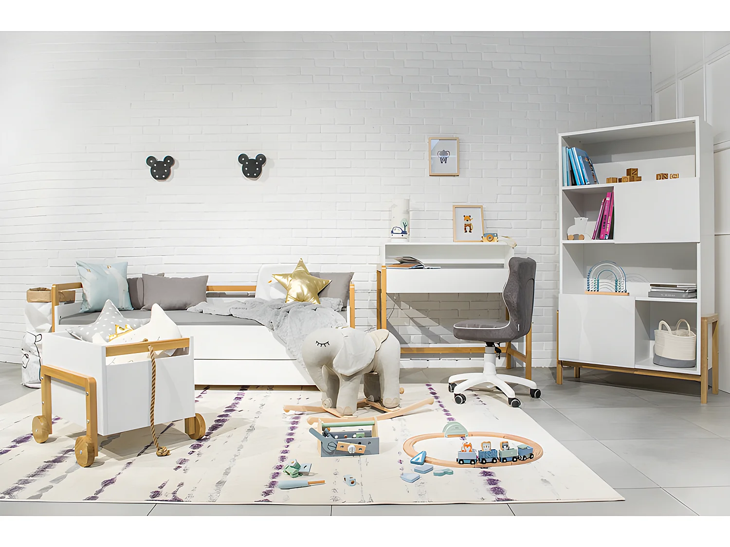 Bureau 1 tiroir Victor - Blanc et Chêne