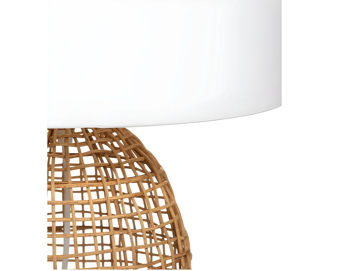 Lampe à poser en rotin coloris naturel et polyester blanc - Diamètre 32 x hauteur 55 cm