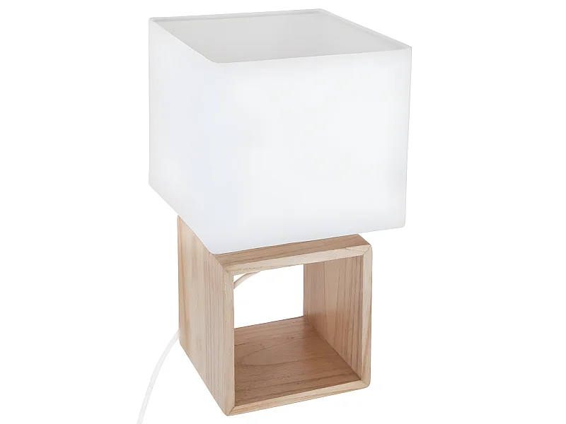 Lampe à poser carrée en bois coloris blanc et naturel - Longueur 18 x Profondeur 18 x Hauteur 32 cm