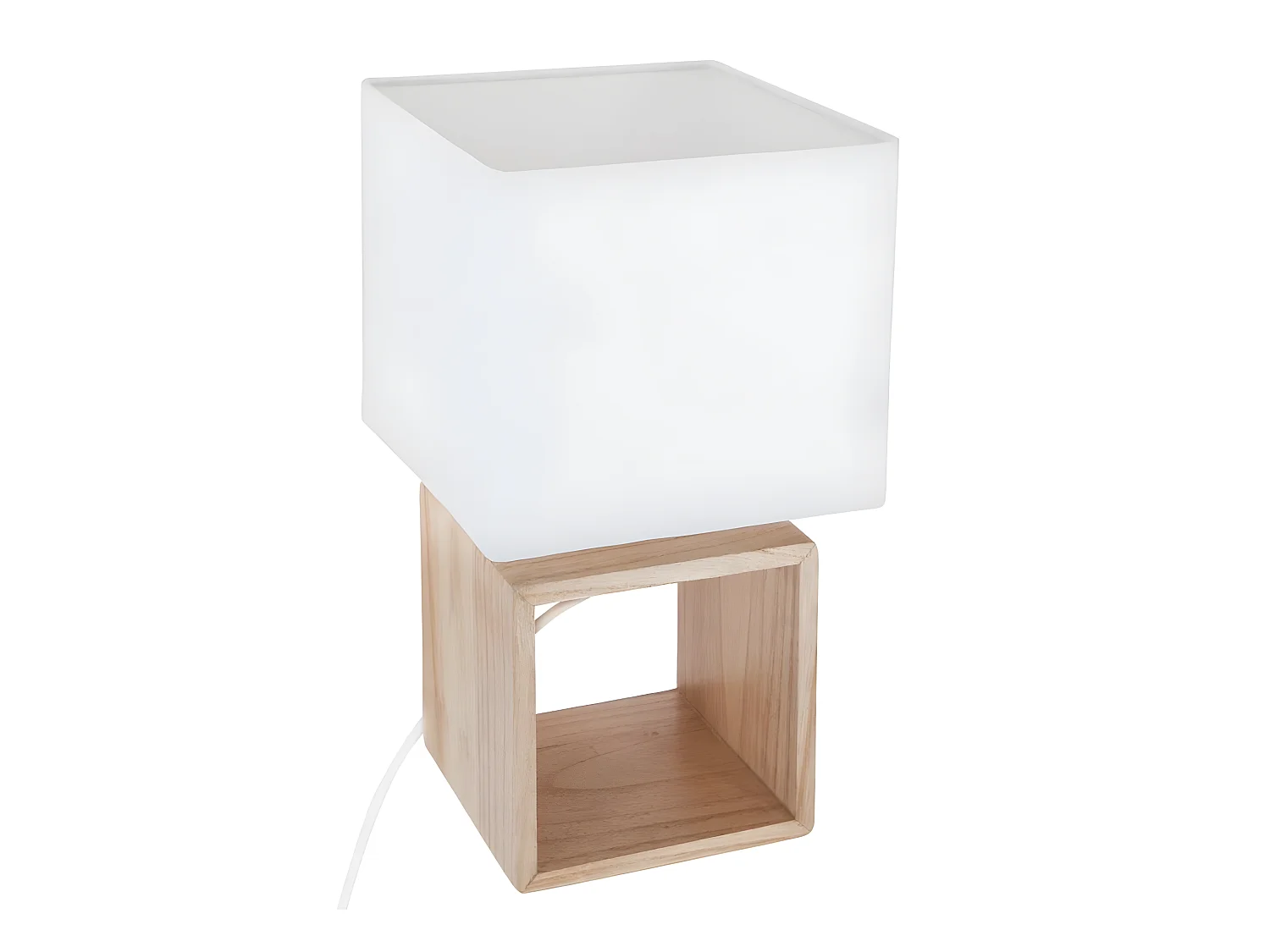 Lampe à poser carrée en bois coloris blanc et naturel - Longueur 18 x Profondeur 18 x Hauteur 32 cm