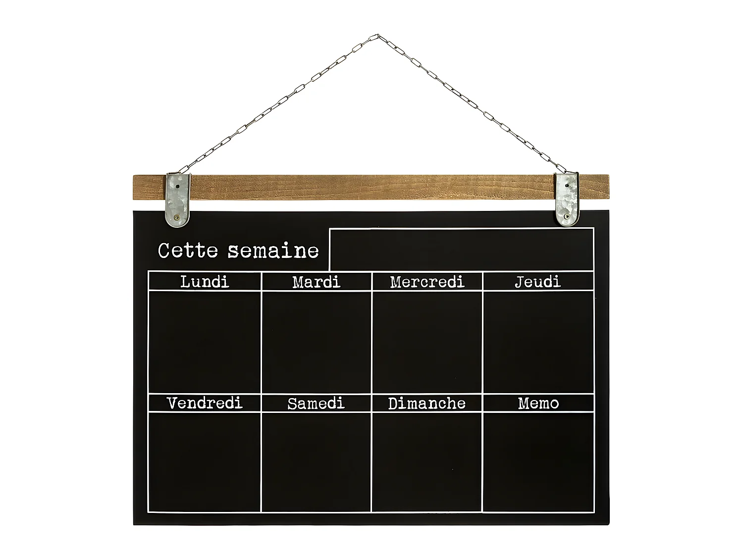 Semainier ardoise en pin et fer coloris noir - Longueur 68 x Profondeur 2 x Hauteur 49,50 cm