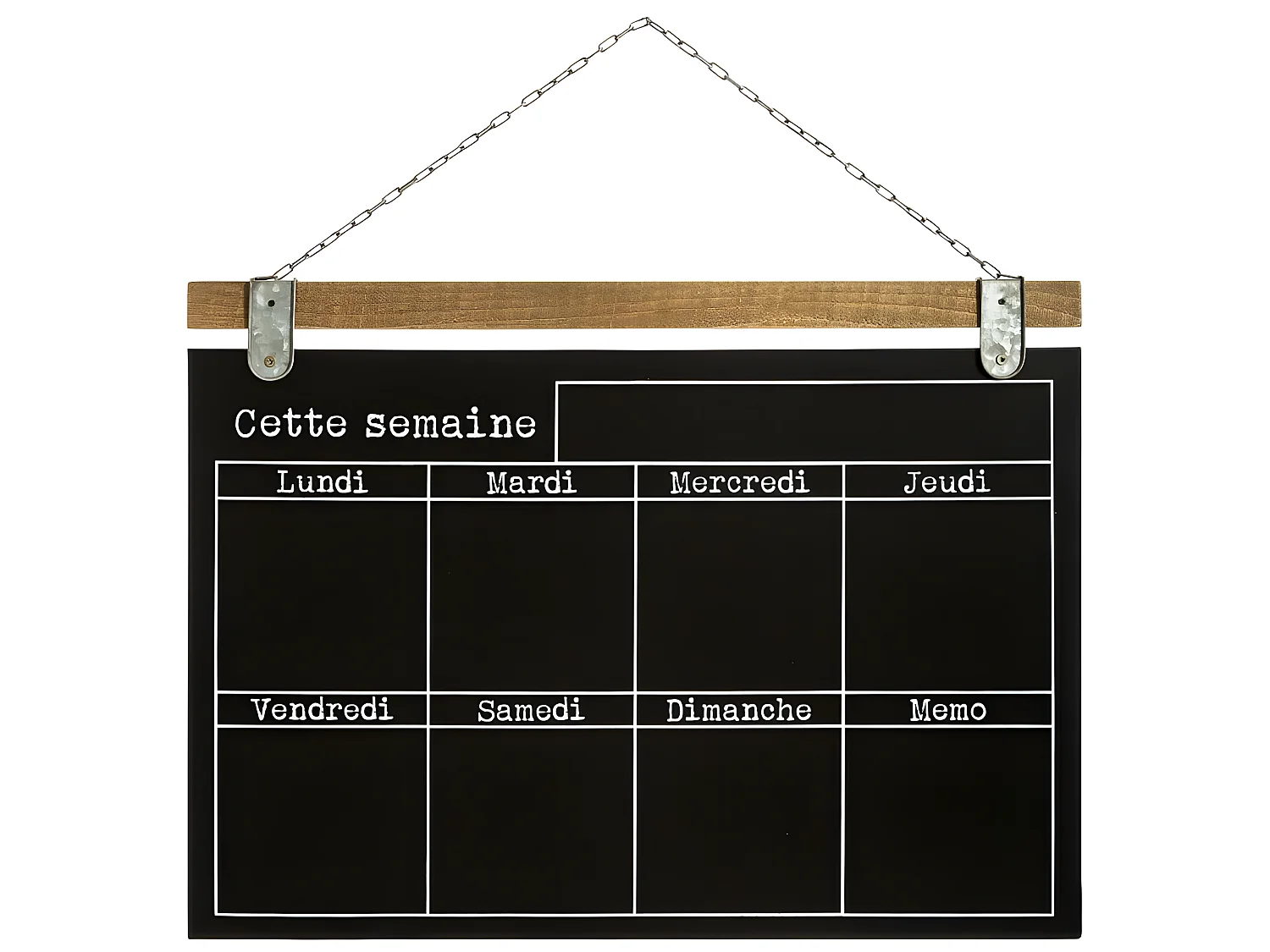 Semainier ardoise en pin et fer coloris noir - Longueur 68 x Profondeur 2 x Hauteur 49,50 cm