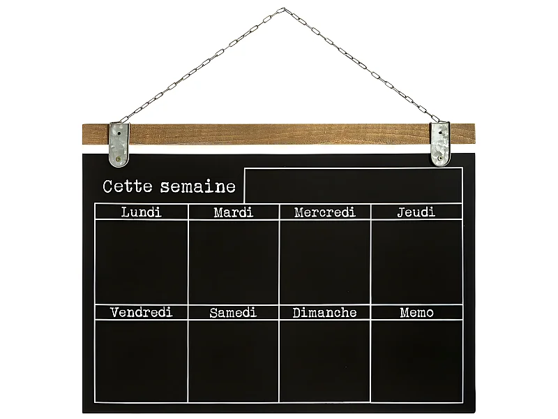 Semainier ardoise en pin et fer coloris noir - Longueur 68 x Profondeur 2 x Hauteur 49,50 cm