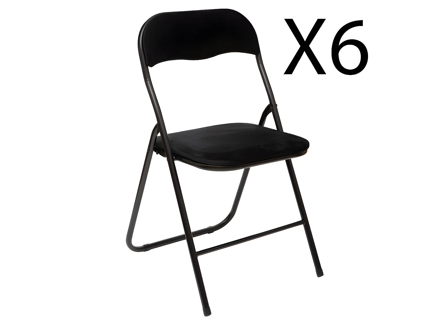 Lot de 6 chaises pliantes en velours et métal coloris noir - Longueur 44 x Profondeur 48 x Hauteur 79 cm