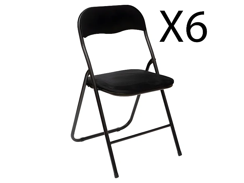 Lot de 6 chaises pliantes en velours et métal coloris noir - Longueur 44 x Profondeur 48 x Hauteur 79 cm