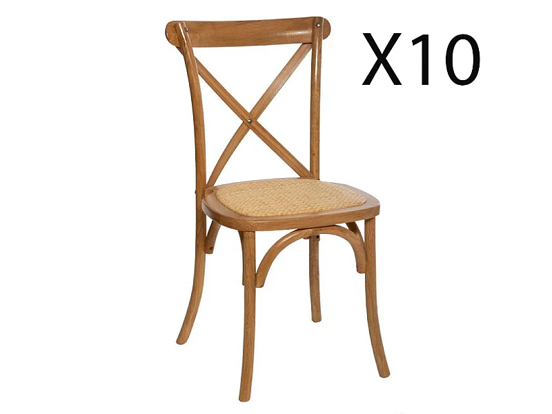 Lot de 10 chaises en bois de chêne coloris naturel - longueur 48 x Profondeur 54 x Hauteur 88 cm