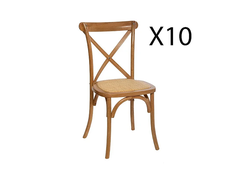 Lot de 10 chaises en bois de chêne coloris naturel - longueur 48 x Profondeur 54 x Hauteur 88 cm