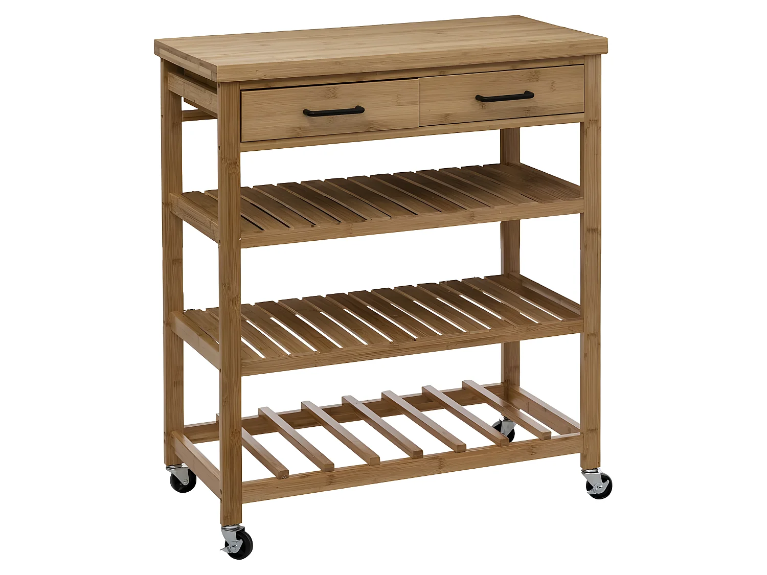 Grande desserte de cuisine en bambou coloris naturel - Longueur 75 x Profondeur 38 x Hauteur 90 cm