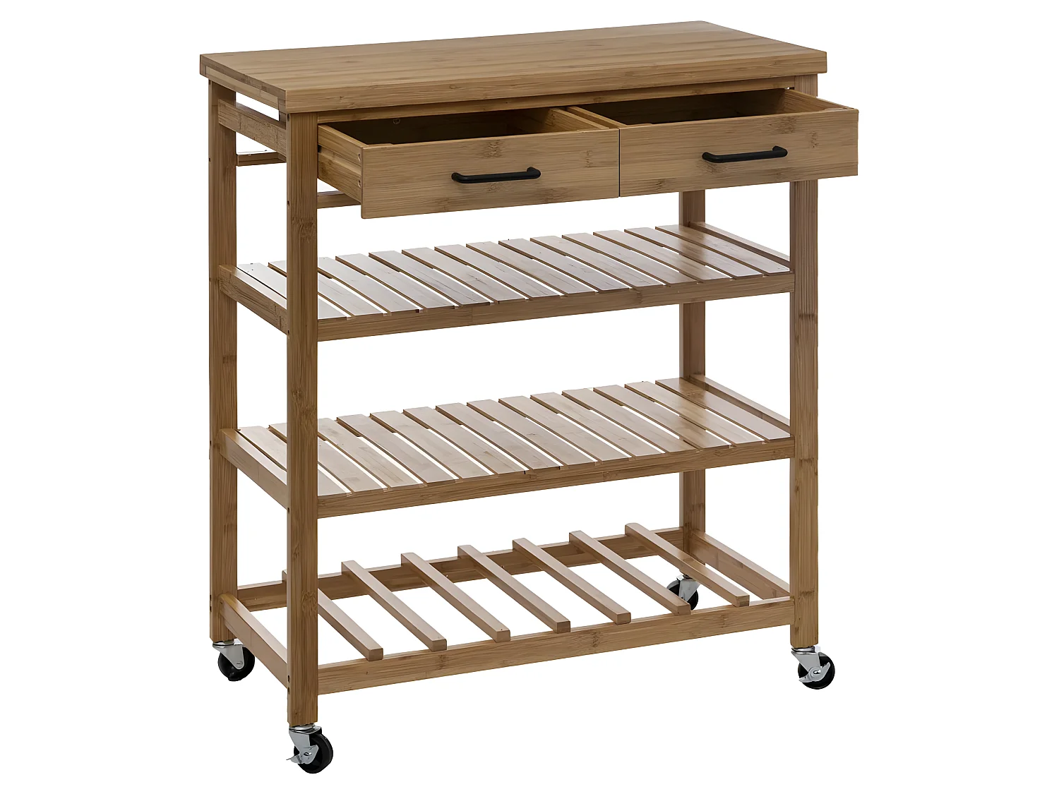 Grande desserte de cuisine en bambou coloris naturel - Longueur 75 x Profondeur 38 x Hauteur 90 cm