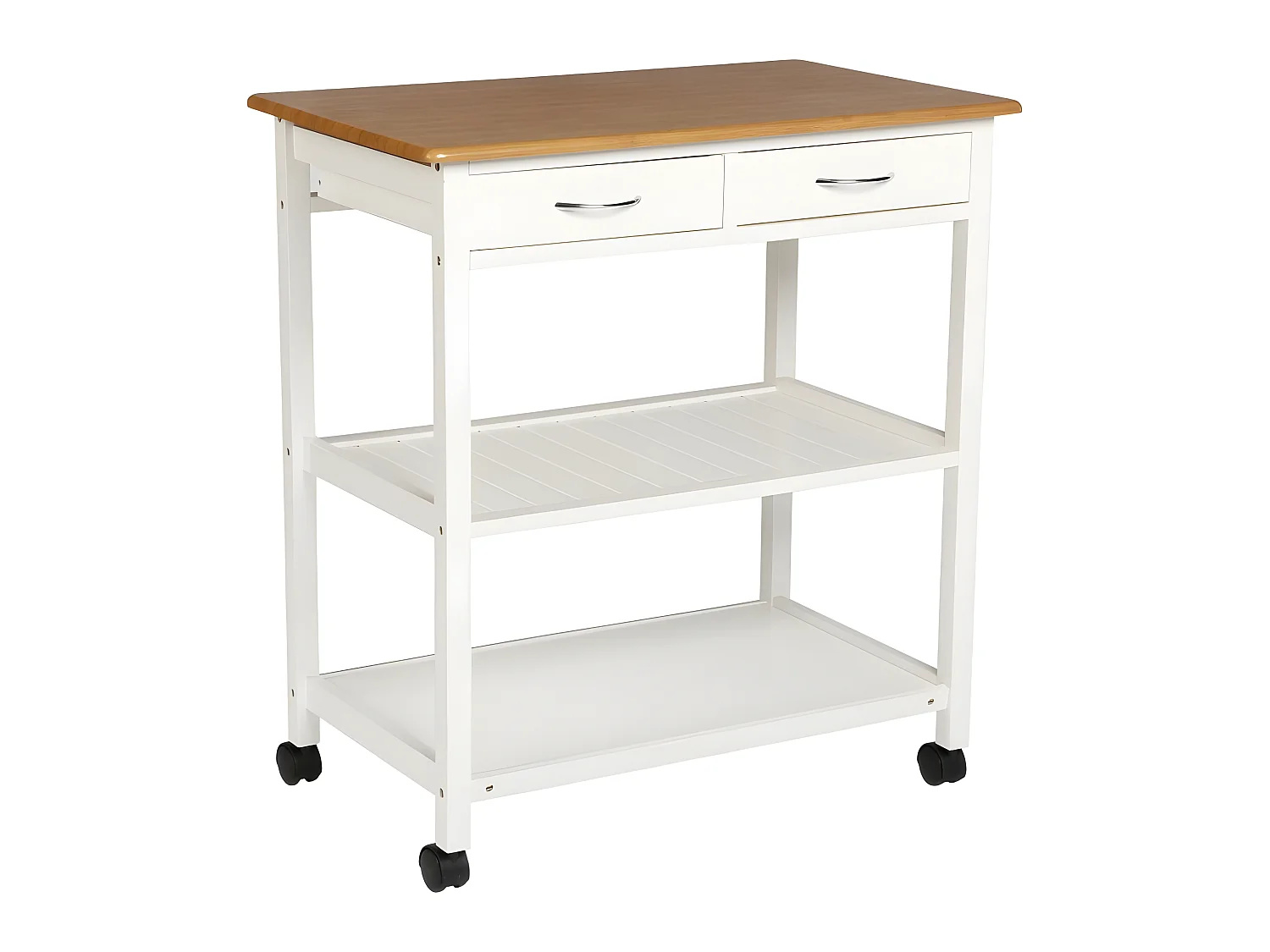 Desserte de cuisine en bois coloris blanc, naturel - Longueur 78 x Profondeur 48 x Hauteur 87 cm