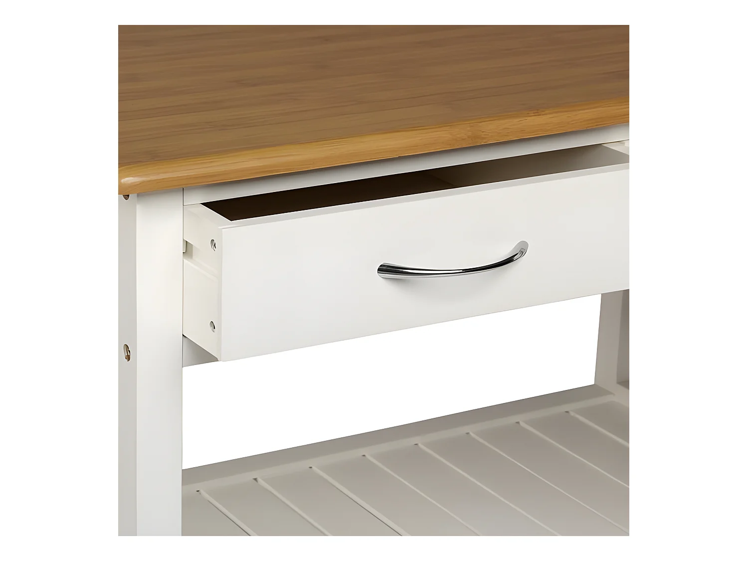 Desserte de cuisine en bois coloris blanc, naturel - Longueur 78 x Profondeur 48 x Hauteur 87 cm