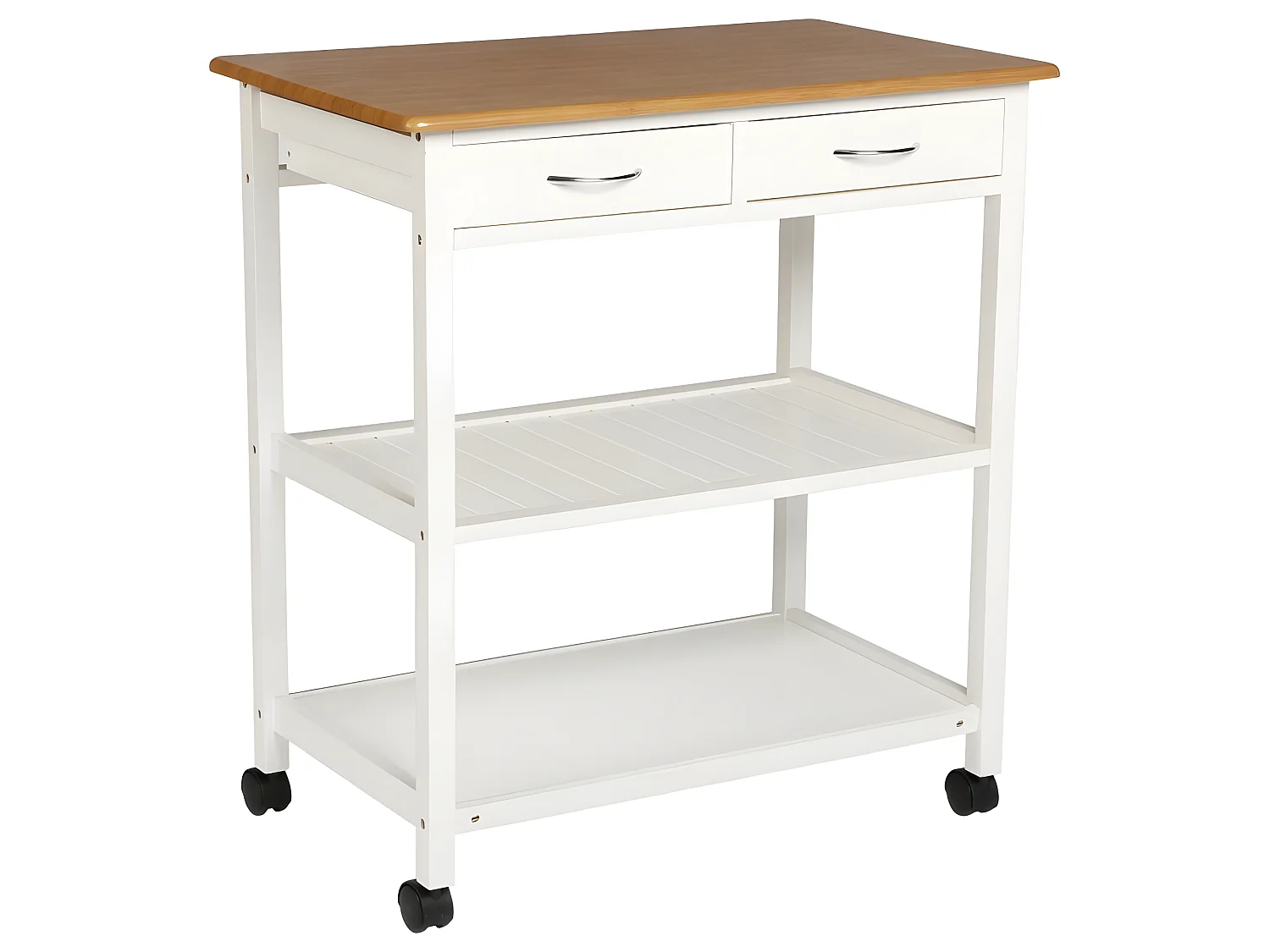 Desserte de cuisine en bois coloris blanc, naturel - Longueur 78 x Profondeur 48 x Hauteur 87 cm