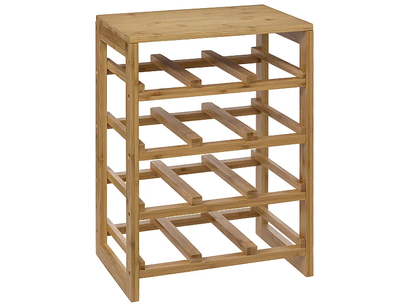 Range-bouteilles, étagère à bouteilles en bambou coloris naturel - Longueur 35 x Profondeur 24 x Hauteur 47 cm