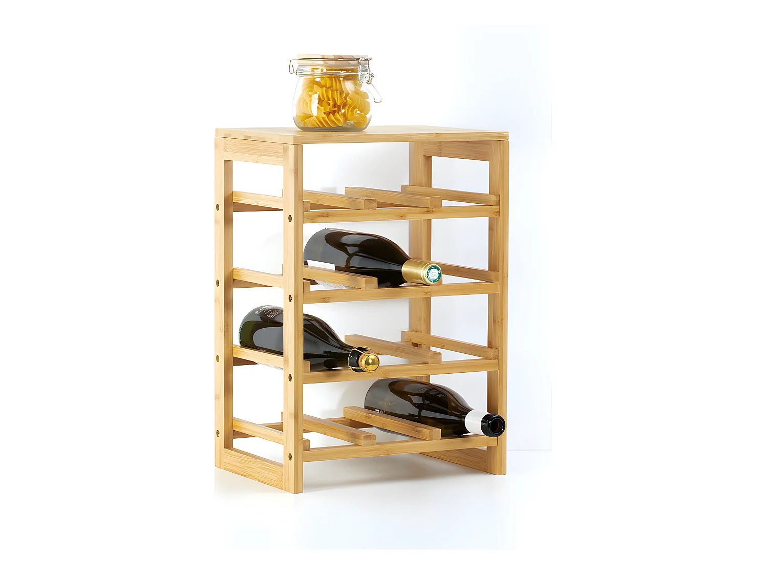 Range-bouteilles, étagère à bouteilles en bambou coloris naturel - Longueur 35 x Profondeur 24 x Hauteur 47 cm