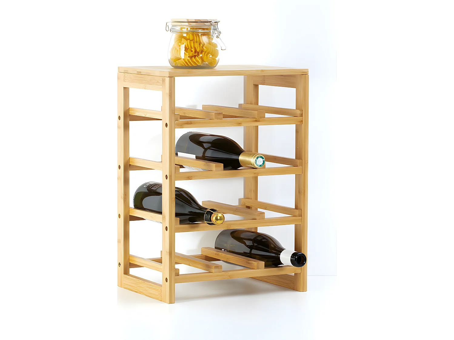 Range-bouteilles, étagère à bouteilles en bambou coloris naturel - Longueur 35 x Profondeur 24 x Hauteur 47 cm