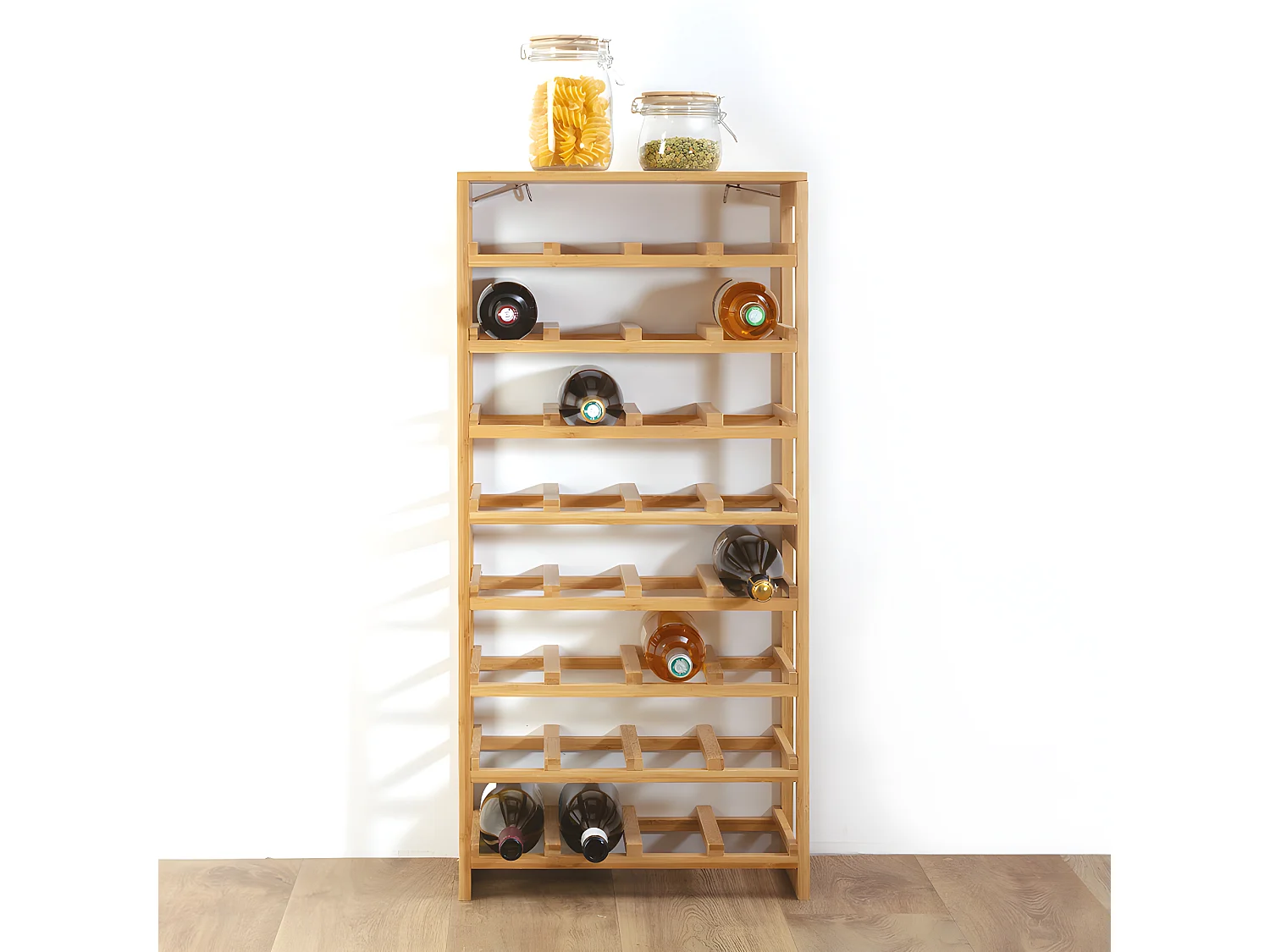 Range-bouteilles, étagère à bouteilles en bambou coloris naturel - Longueur 45 x Profondeur 24 x Hauteur 89 cm