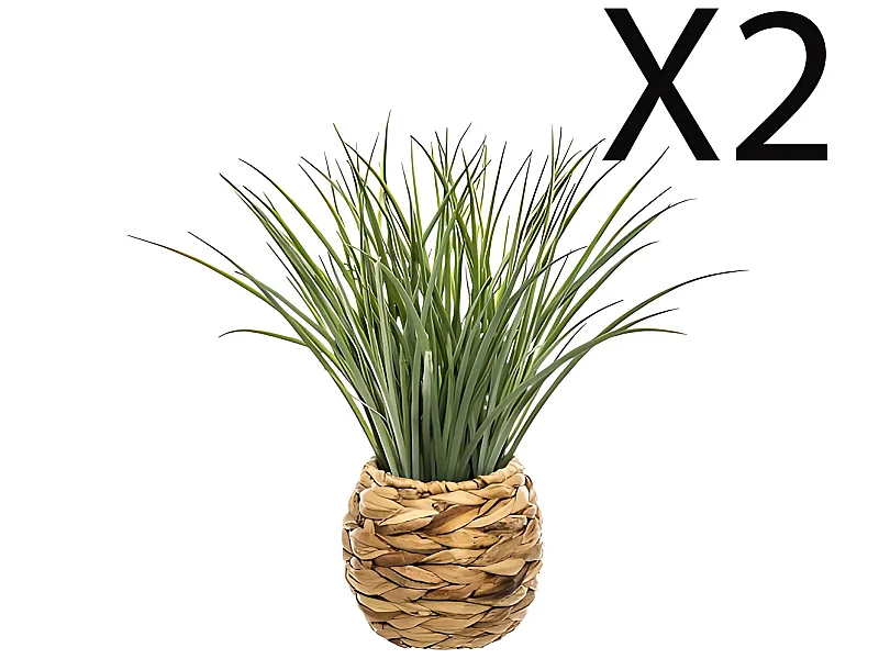 Lot de 2 plantes vertes artificielles avec pot tressé en jacinthe - Diamètre 50 x Hauteur 48,5 cm