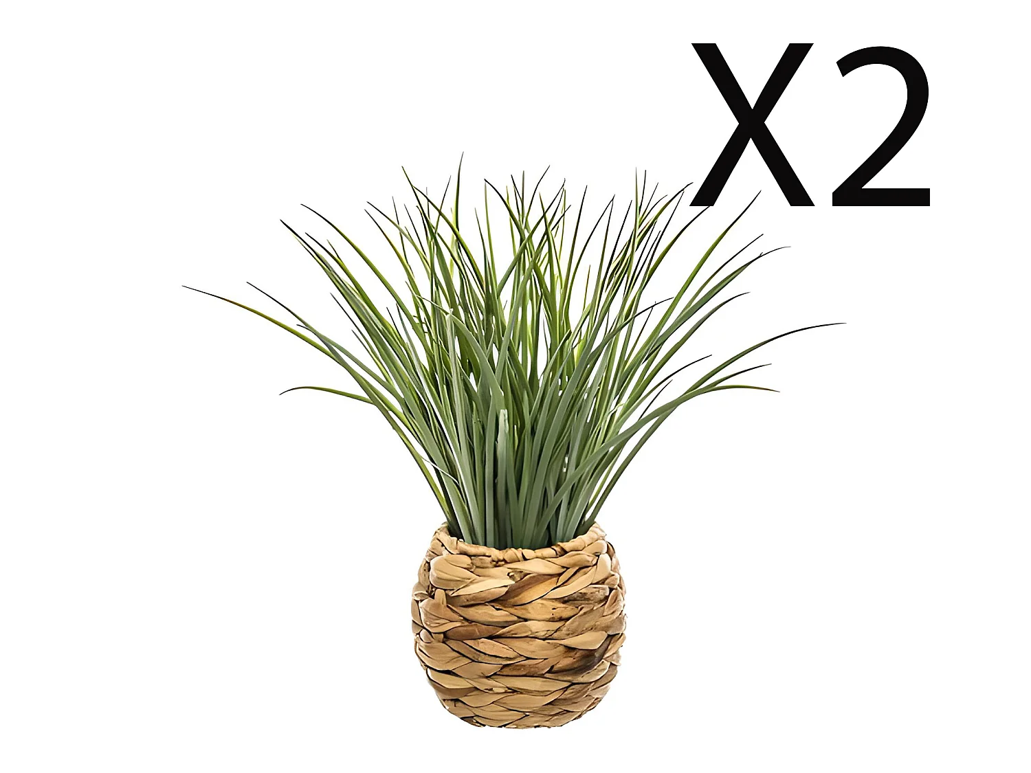 Lot de 2 plantes vertes artificielles avec pot tressé en jacinthe - Diamètre 50 x Hauteur 48,5 cm