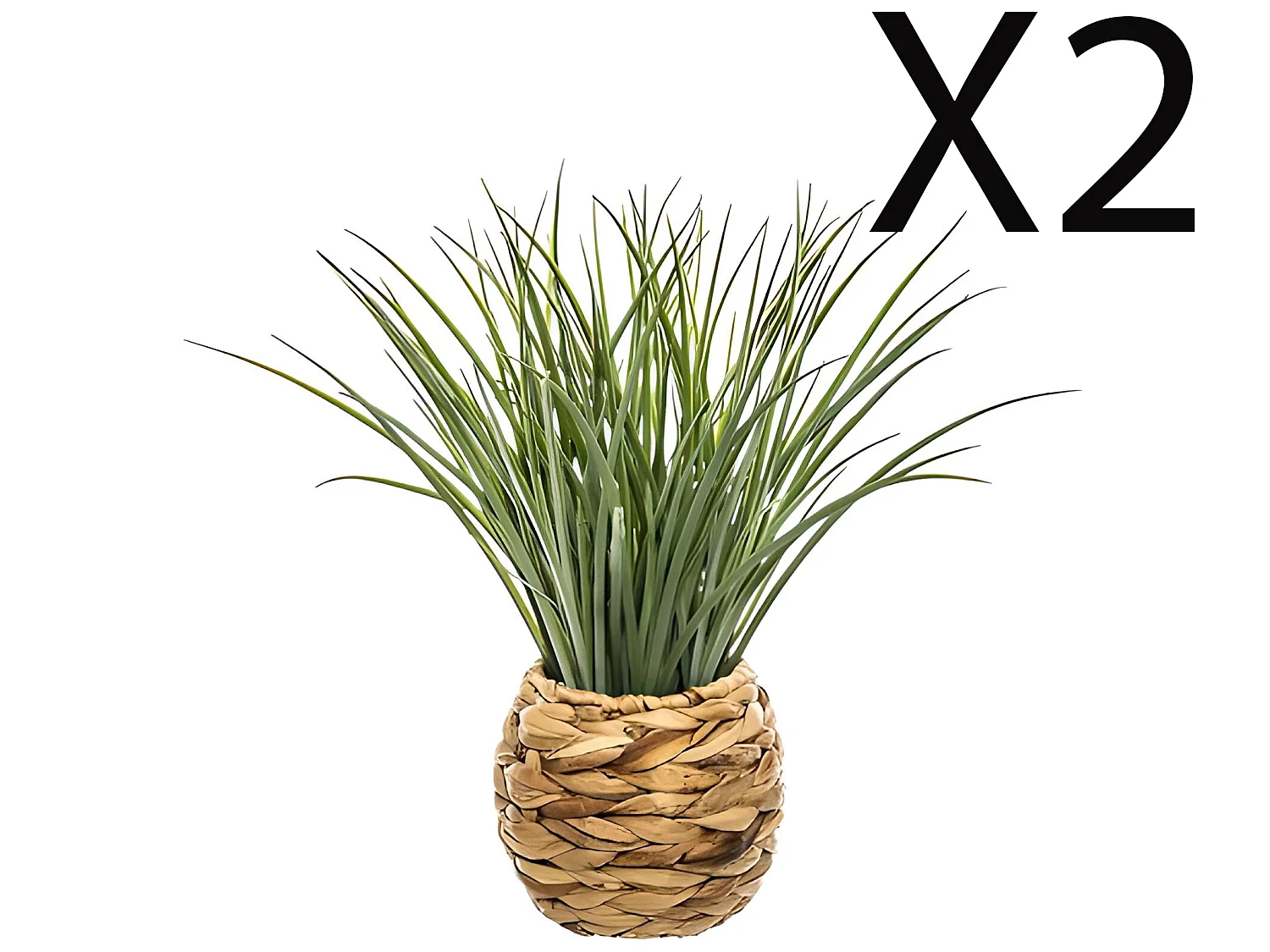 Lot de 2 plantes vertes artificielles avec pot tressé en jacinthe - Diamètre 50 x Hauteur 48,5 cm