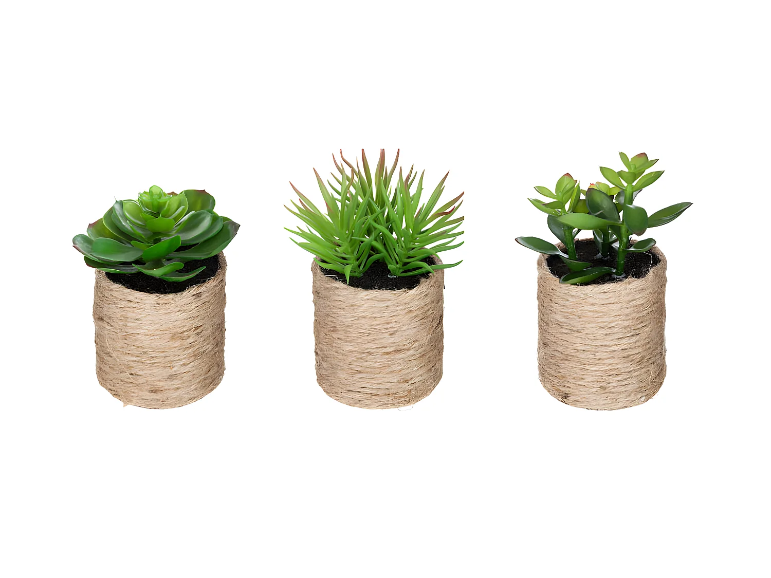 Lot de 3 plantes vertes artificielles avec pot en corde coloris sable