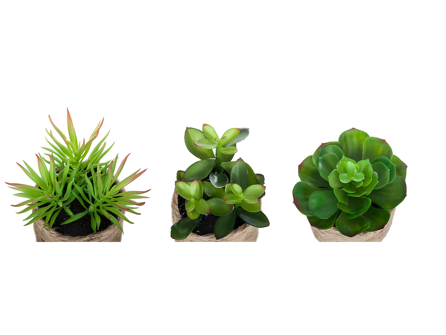 Lot de 3 plantes vertes artificielles avec pot en corde coloris sable