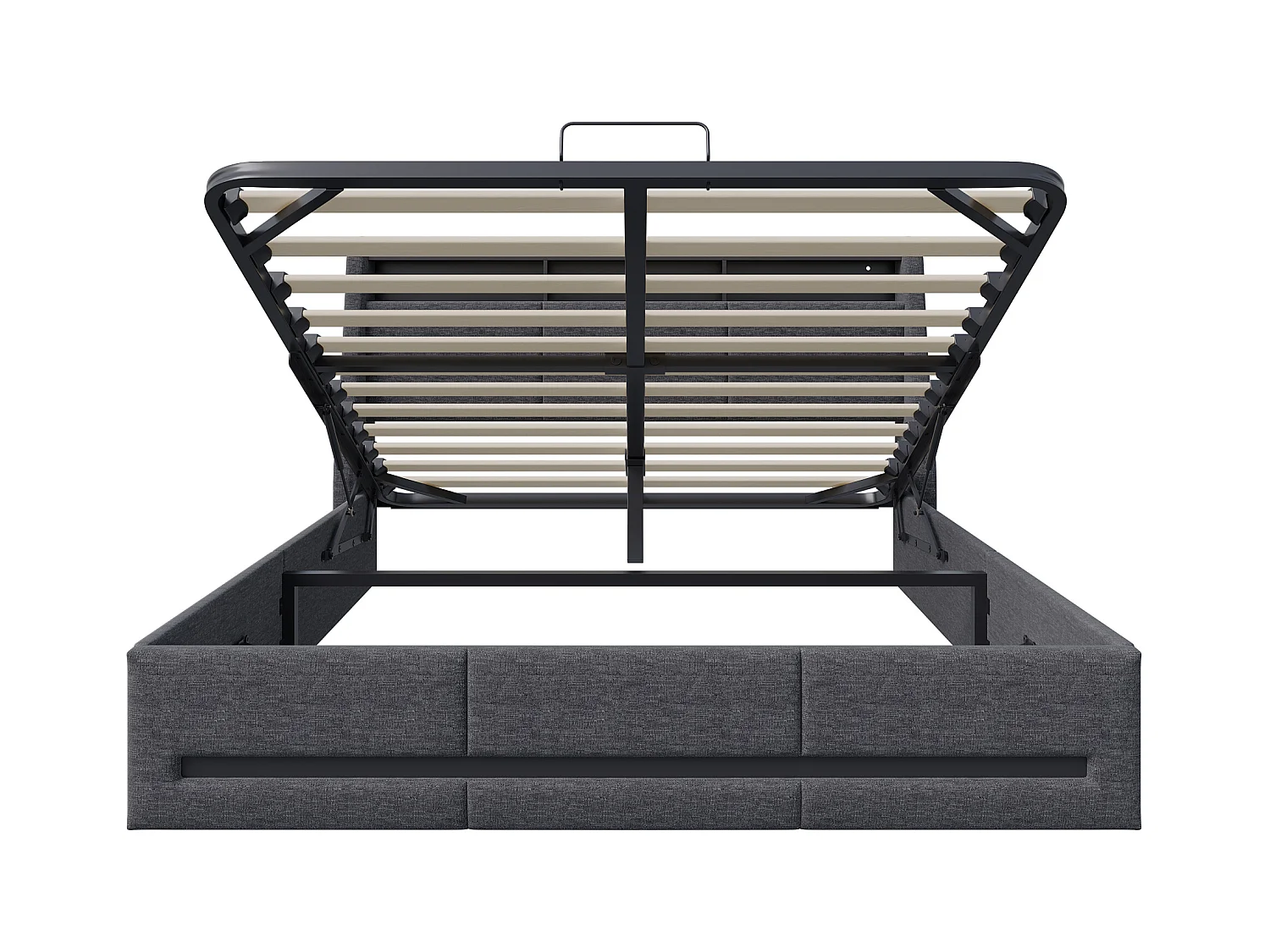 Lit 140x190 avec Sommier LED et USB, Lit Coffre avec Rangement et Tete de Lit, Gris