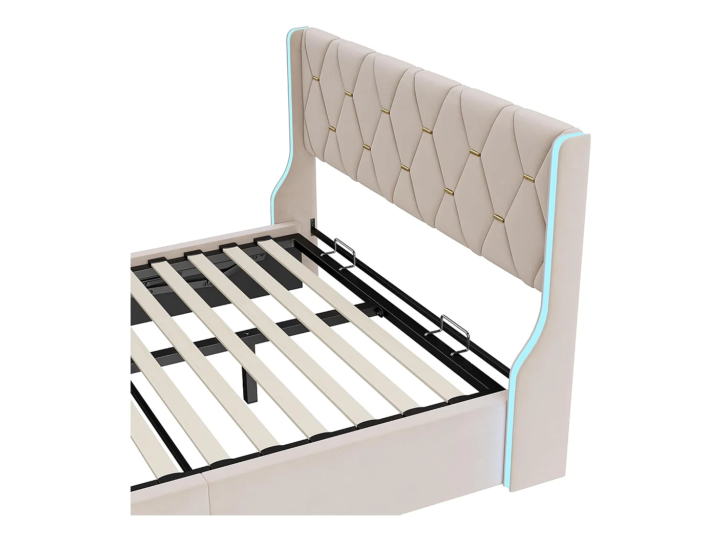 Lit 140x190 cm avec Sommier et LED, Lit Coffre 140x190 sommier à Lattes, Velours, Beige