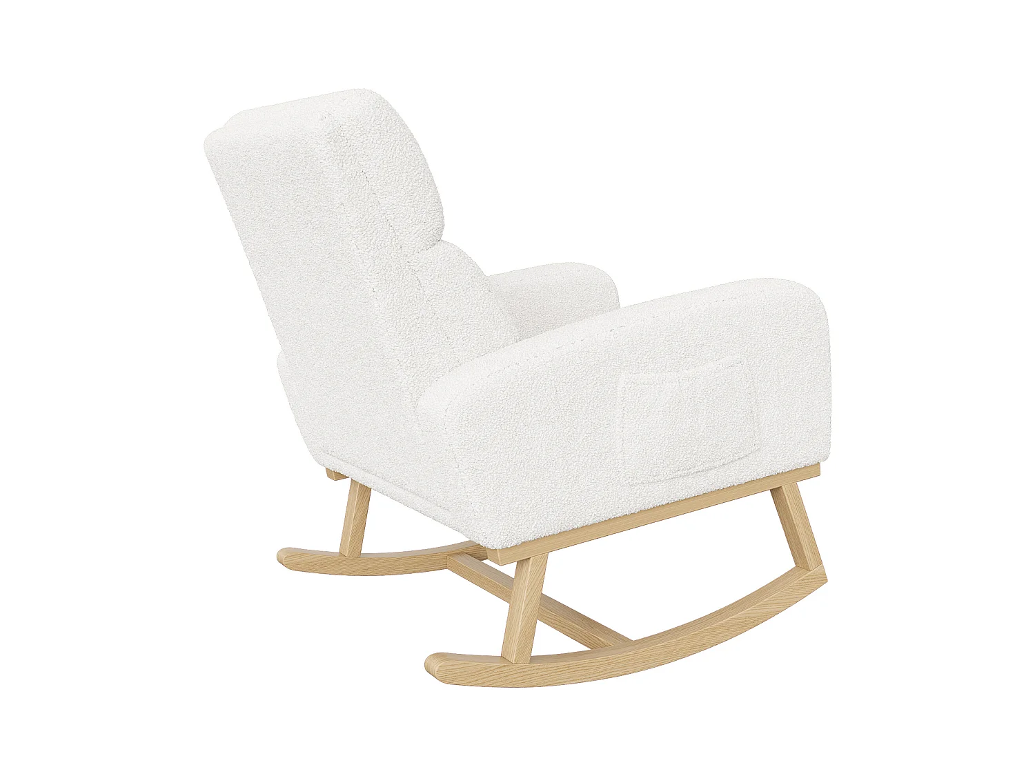 Fauteuil à bascule, fauteuil de relaxation, avec poches et pieds en bois,velours Teddy beige
