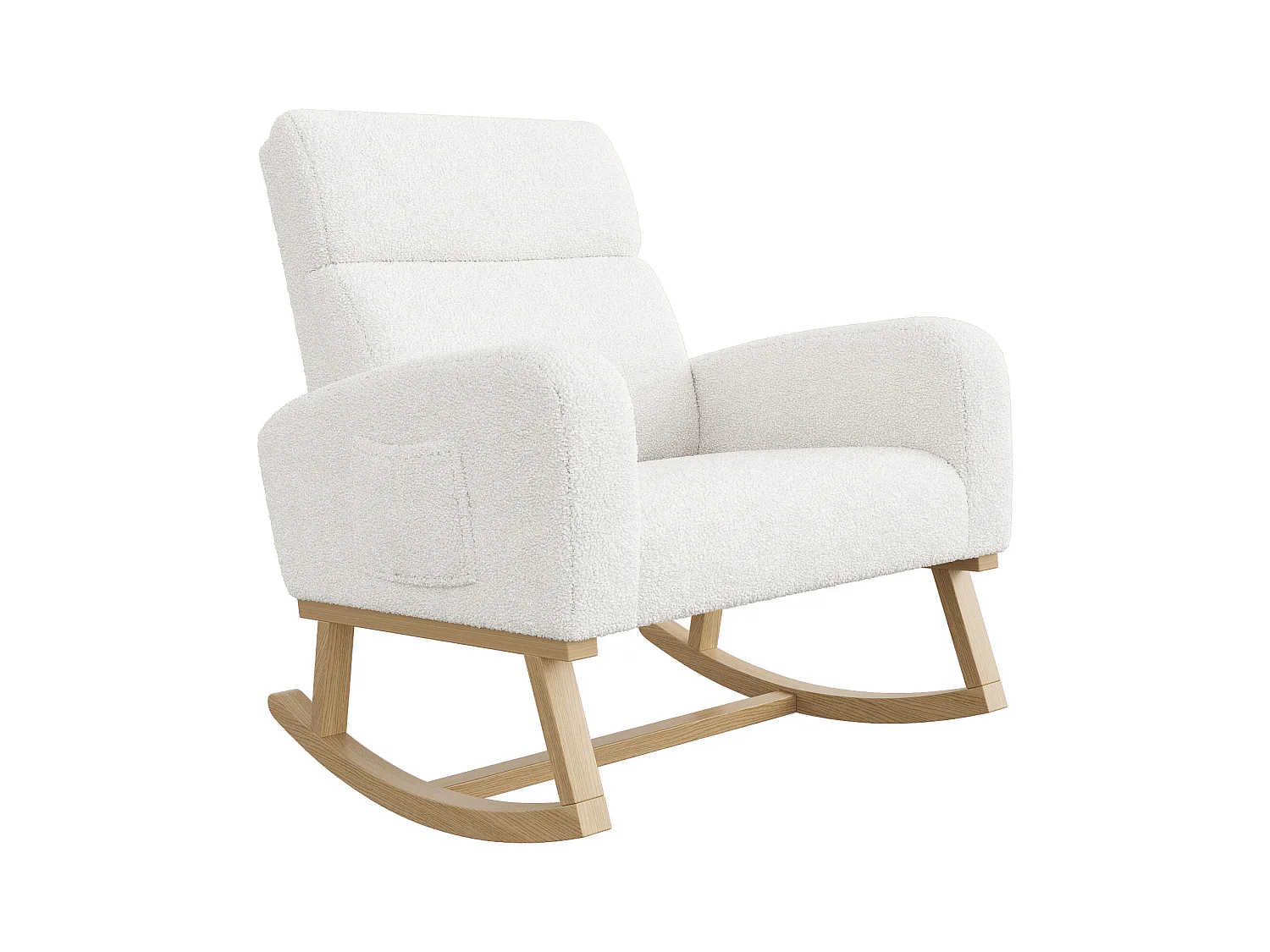 Fauteuil à bascule, fauteuil de relaxation, avec poches et pieds en bois,velours Teddy beige