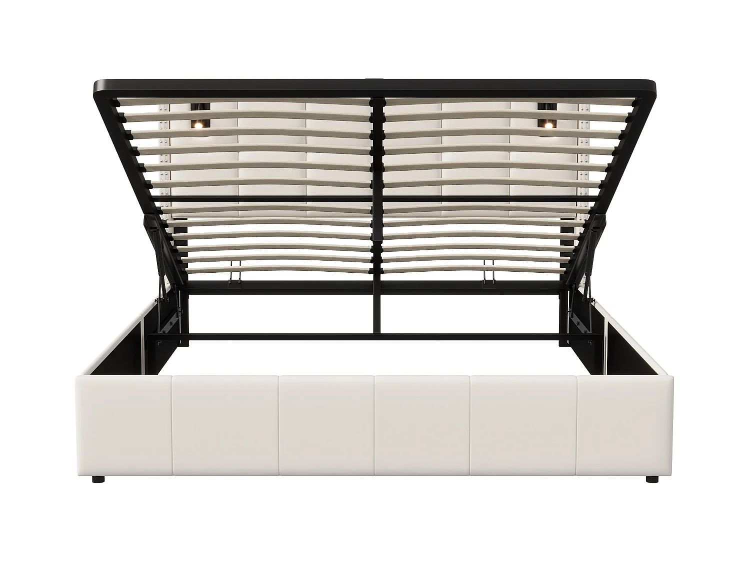 Lit Rembourré 160x200cm avec sommier à lattes & liseuses, lit coffre lit double, velours, beige